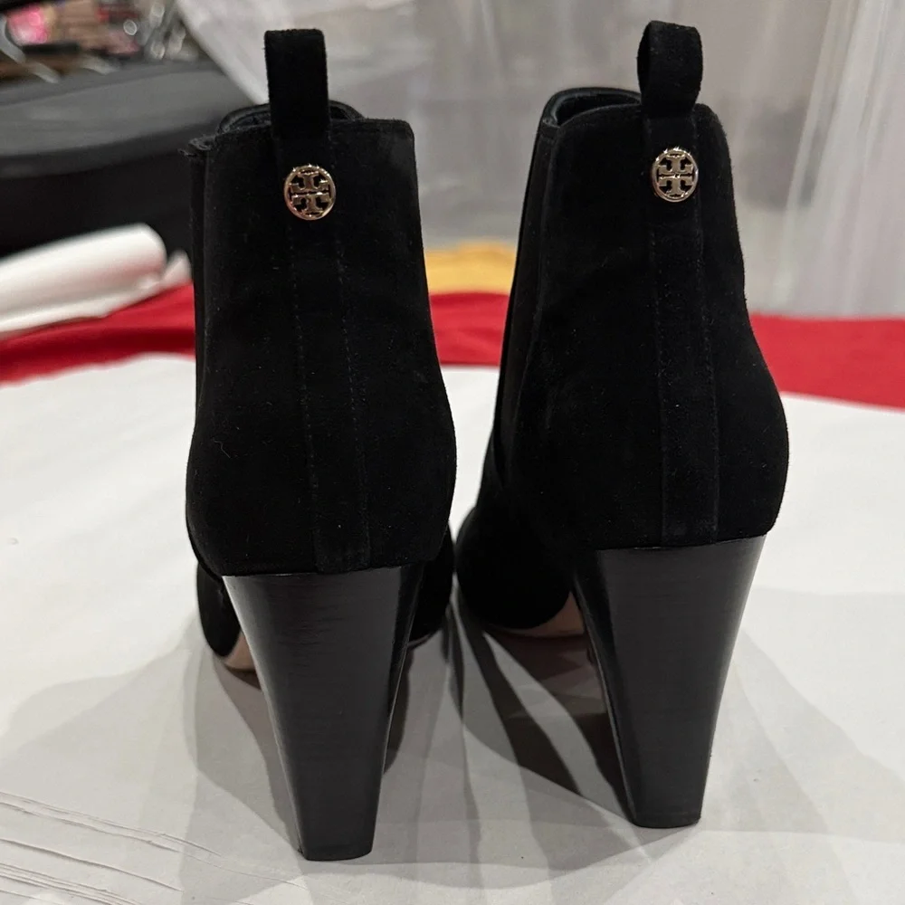 Tory Burch Black Peep-Toe Heeled Boots